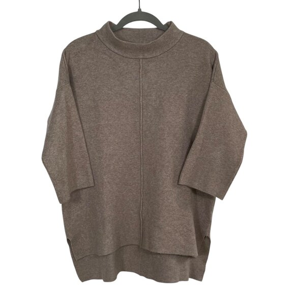 Rachel Zoe Oatmeal Beige Mock Neck Hi-Low 3/4 Sleeve Sweater M Neutral Basic - Picture 3 of 13